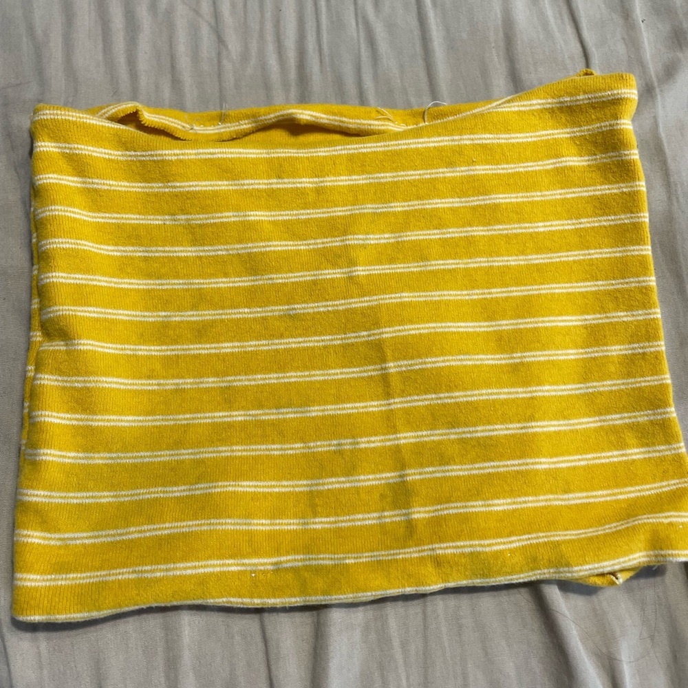 Yellow and white stripped tube top
